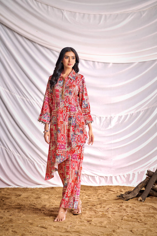 BulBul Women Orange Abstract Printed Co-ord Set - Swadesiicart