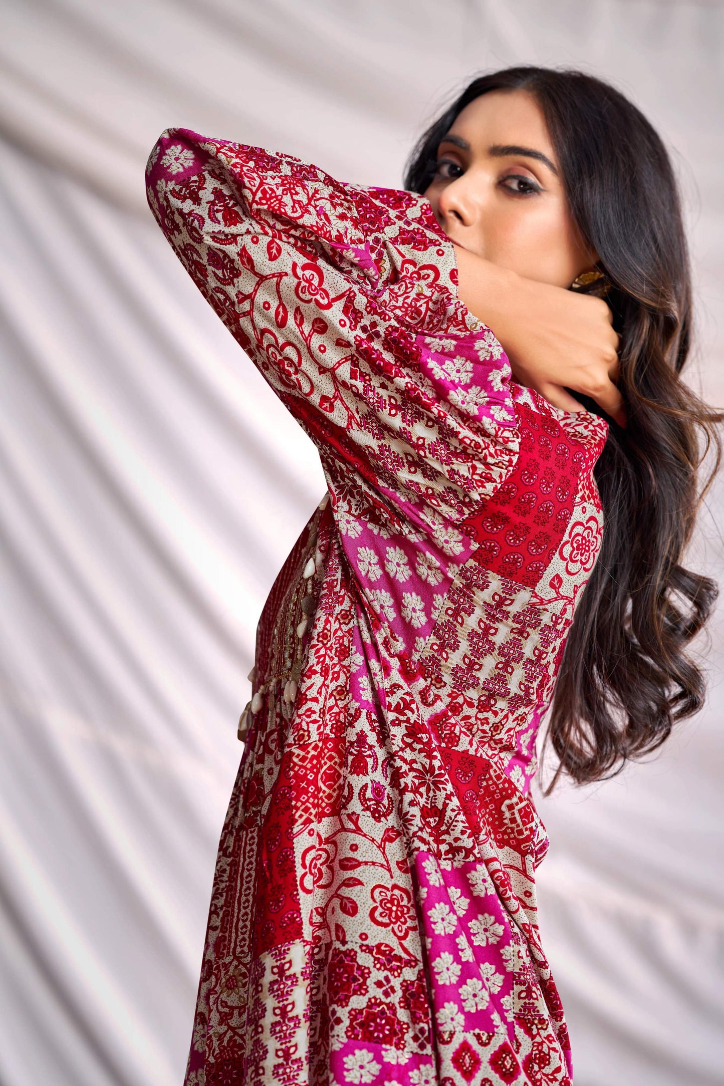 BulBul Women Red and Cream Mixed Pattern Digital Printed Co-ord Set - Swadesiicart