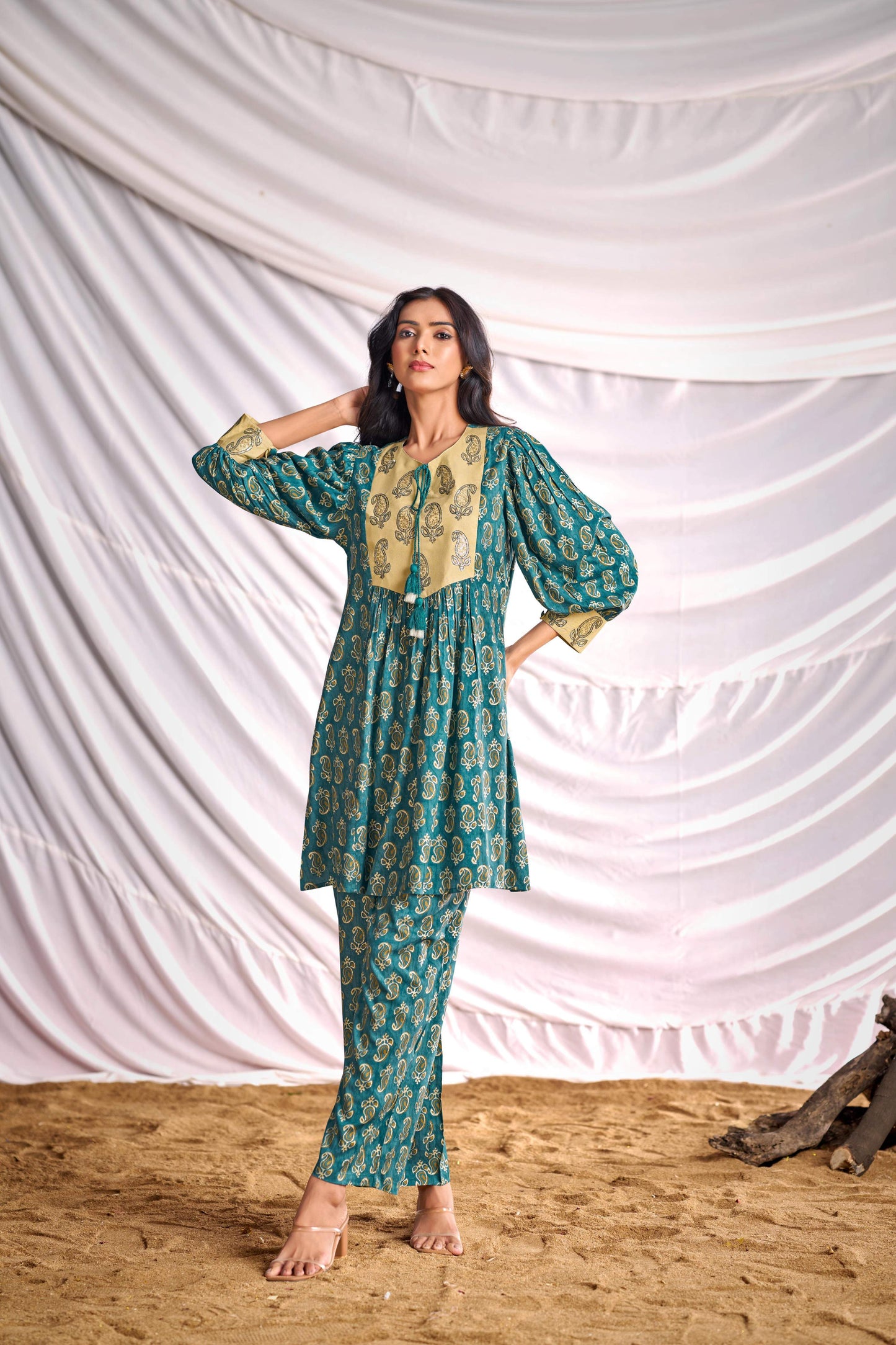 BulBul Women Blue Embroidered Paisley Printed Co-ord Set - Swadesiicart