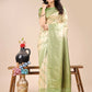 Astita Aura Silk Cream Light Green Banarasi Silk Saree | Swadesiicart