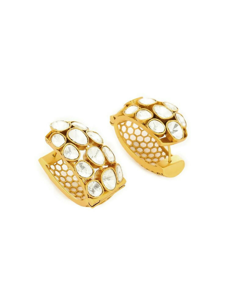 Glass Kundan Circular Earrings - Ruby Raang | Swadesiicart