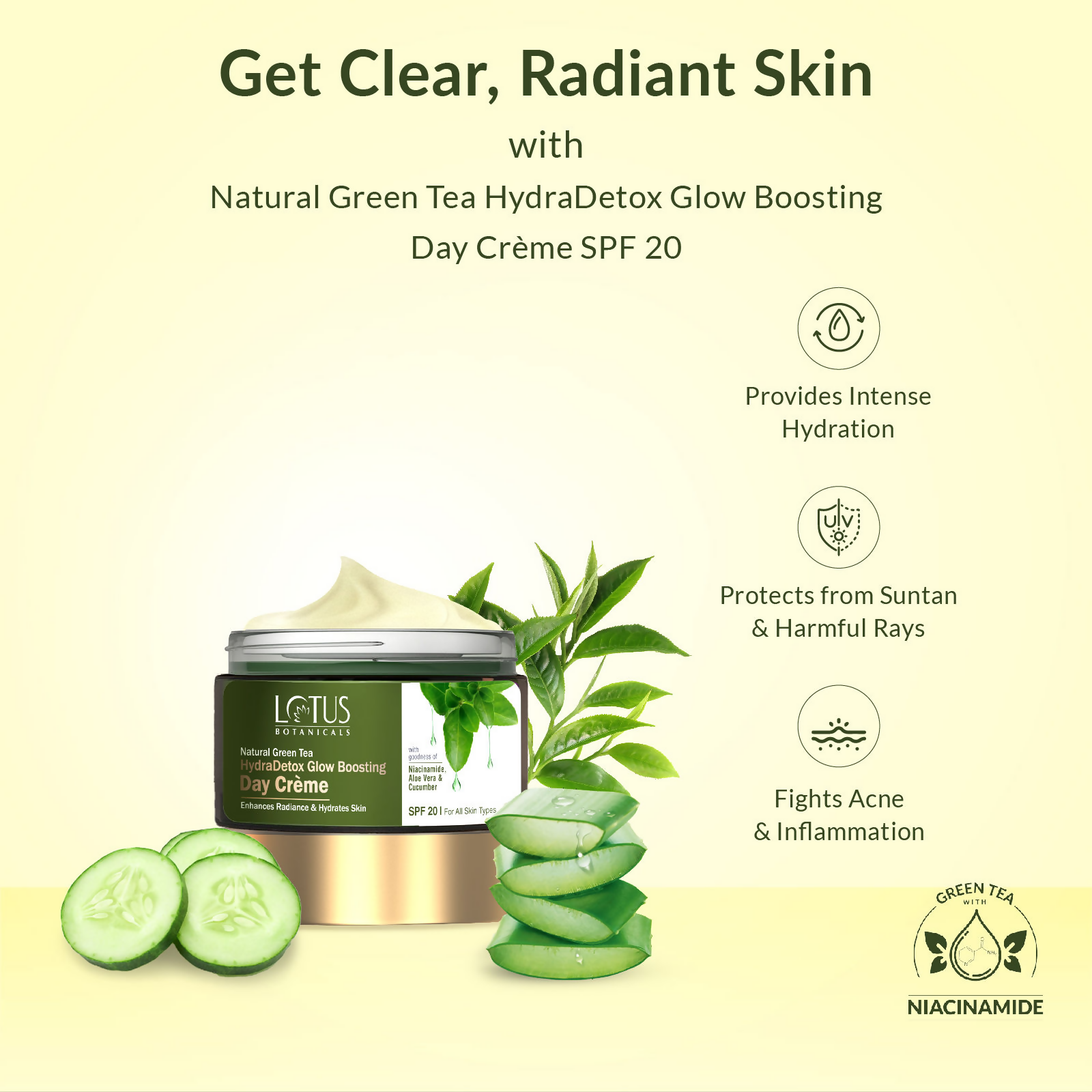 Lotus Botanicals Natural Green Tea Hydradetox Glow Boosting Day Cream Spf 20 | Swadesiicart