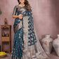 Aastha Fashion Teal Soft Organza Silk Weaving Saree