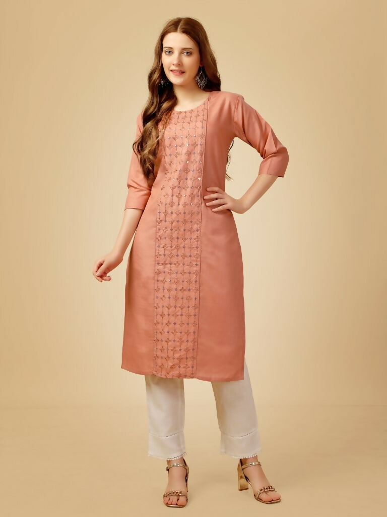 Jyoti Fashion Women's Gajri Cotton Blend Embroidered Kurta Pant Set | Swadesiicart