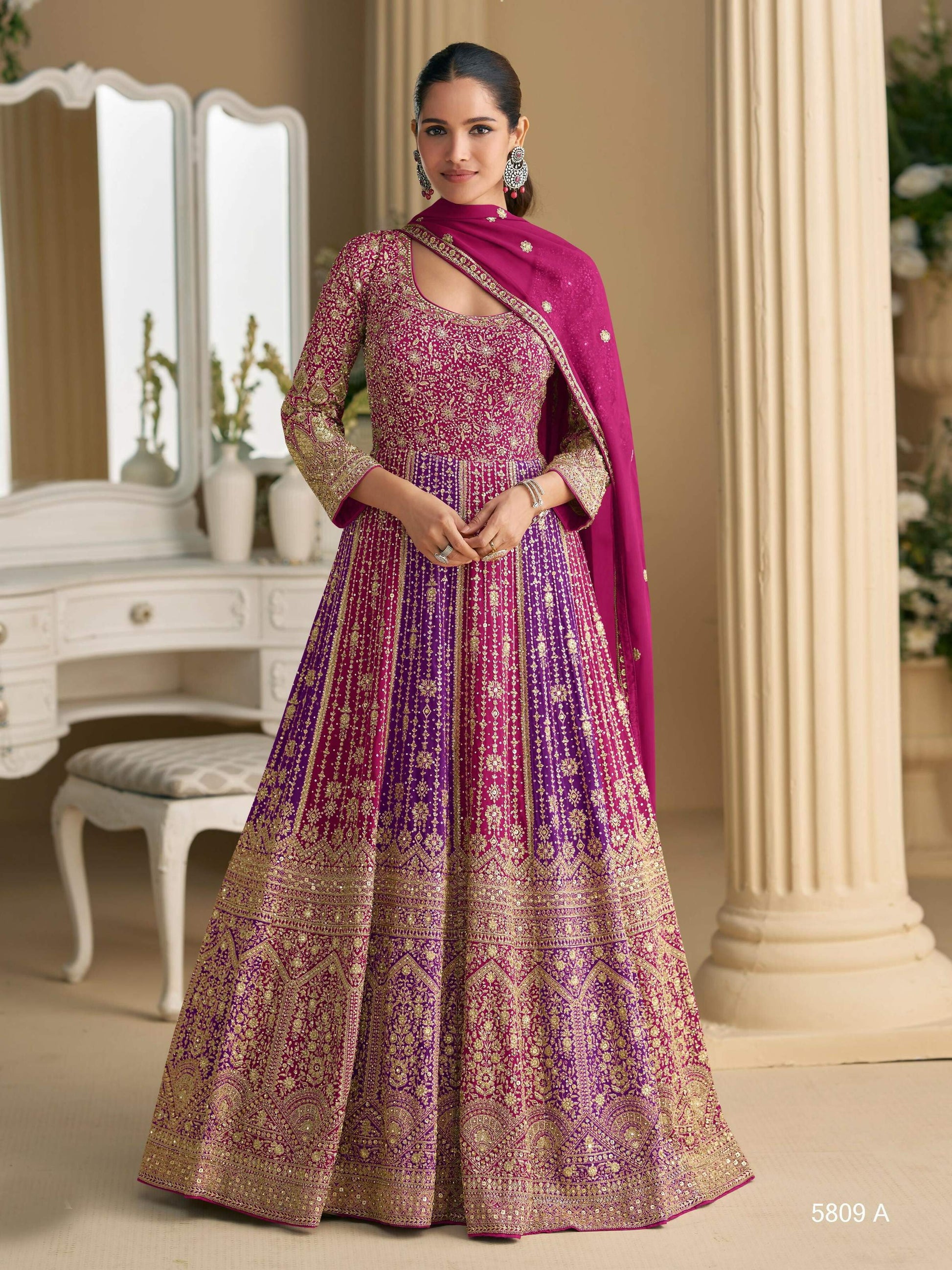 Anaita Purple Georgette Readymade Anarkali Suit with Embroidery Zarkan Work