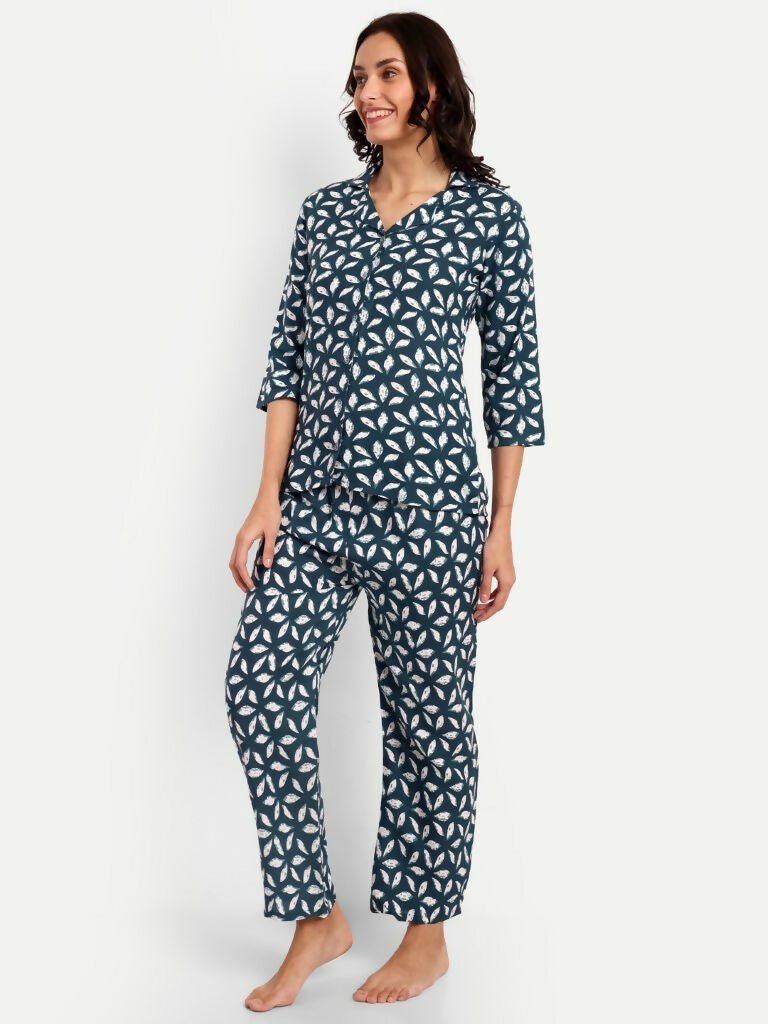 Alvano Beautiful Floral Print Co-ord set for Women's and Girls Rayon(Blue) - Swadesiicart