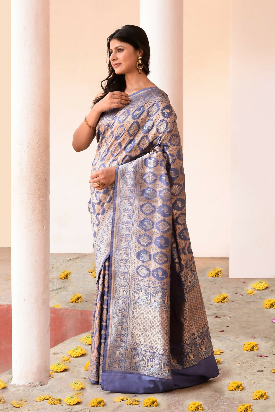 Joban Fashion Lavender Pure Katan Pure Handloom Banarasi Silk Saree | Swadesiicart