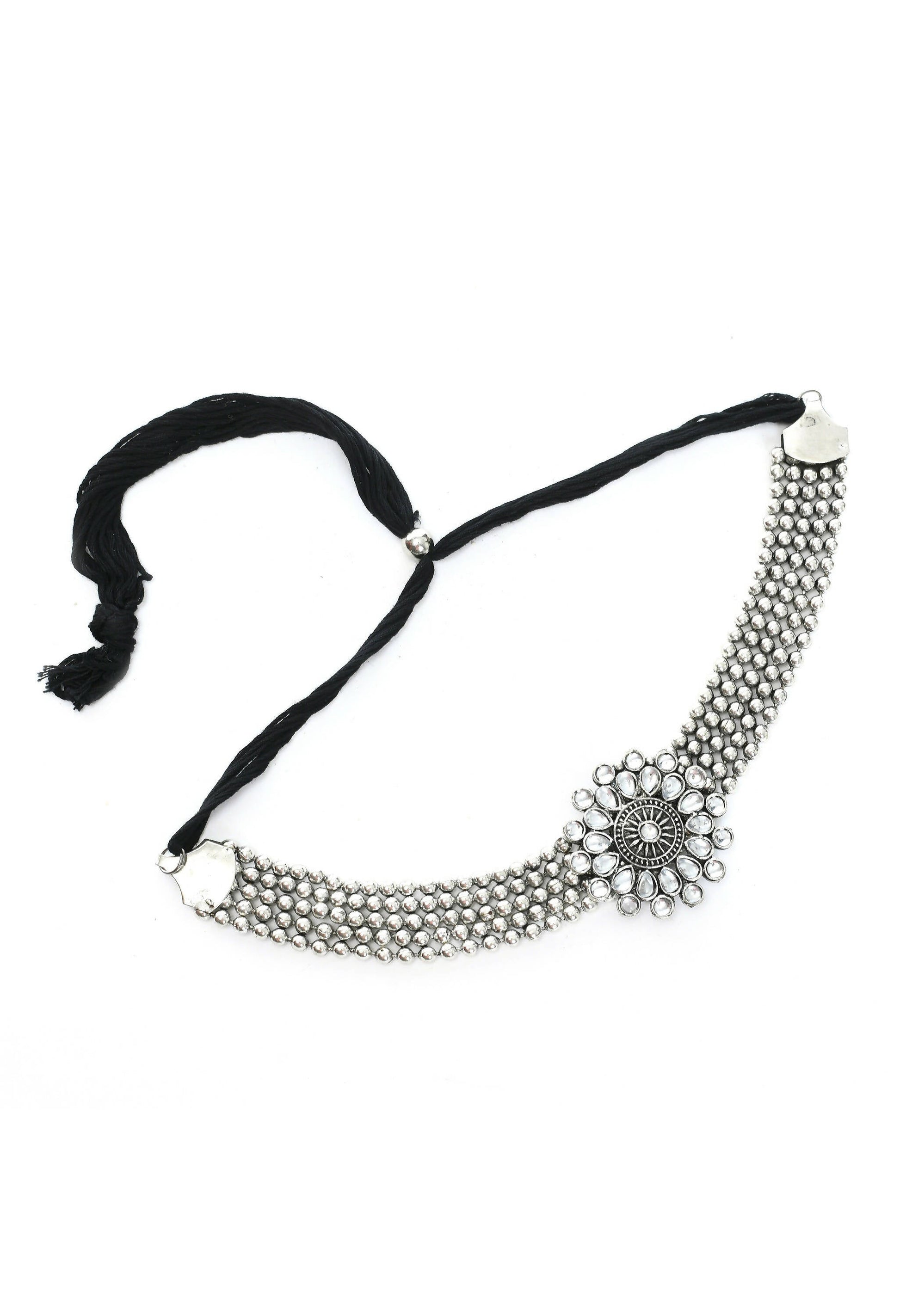 Mominos Fashion Johar Kamal Oxidised Silver-Plated Brass Finish Kundan Choker For Women (Silver) | Swadesiicart