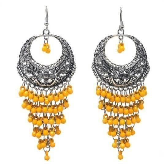 MS Fashion India Oxidized Yellow Jhalar Long Drop Party Beads Alloy Chandbali Earrings | Swadesiicart