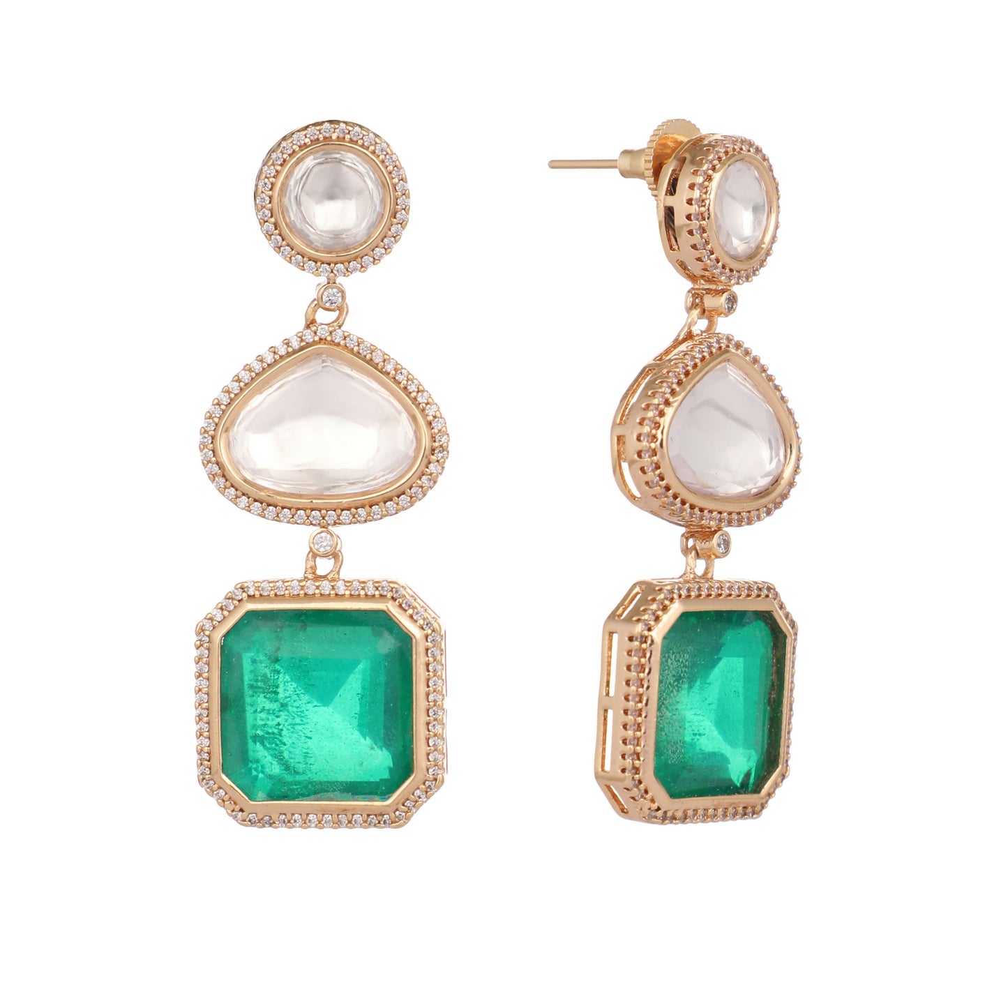 Nuyug Emerald Drop Anti Tarnish Sparkle Earrings | Swadesiicart