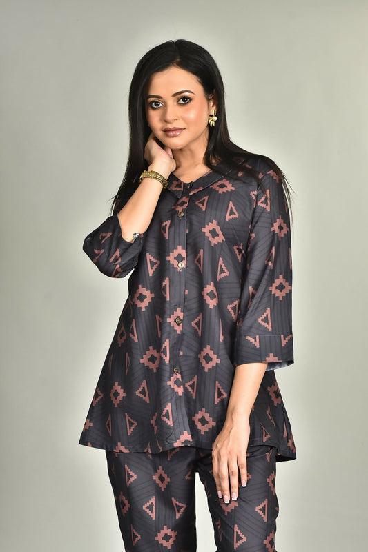 Morchari Digital Print Semi Muslin Co-Ord Set Top & Trouser-Multicolor - Swadesiicart