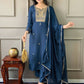 Partywear Designer Rayon Slub Blue Stitched Suit With Dupatta - Tanisha | Swadesiicart