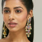 Nuyug 22K Gold-Plated Kundan Studded & Pearl Beaded Crescent Shaped Kanauti Earrings | Swadesiicart