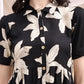 Black Midi Shirt Dress With Oversized Beige Floral Print, Black - Hiral Fashion