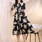 Black Midi Shirt Dress With Oversized Beige Floral Print, Black - Hiral Fashion