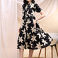 Black Midi Shirt Dress With Oversized Beige Floral Print, Black - Hiral Fashion