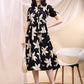 Black Midi Shirt Dress With Oversized Beige Floral Print, Black - Hiral Fashion