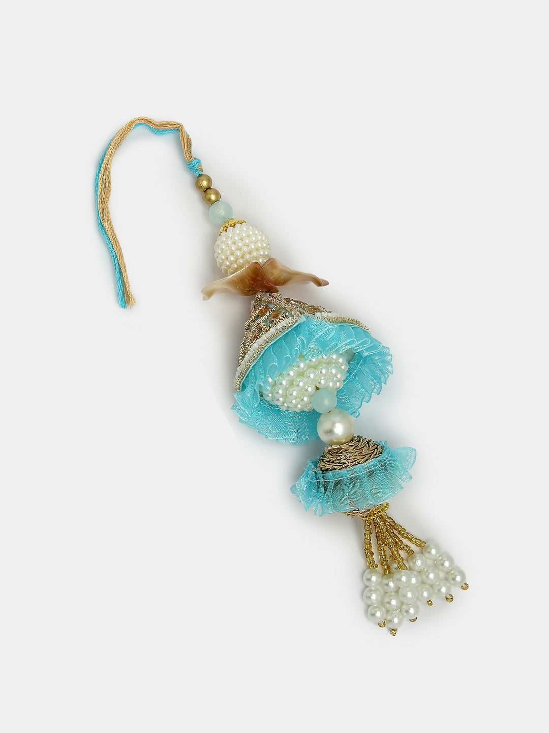 NVR Women & Men Set of 2 Blue Krishna Pearl Bhaiya Bhabhi Rakhi With Roli Chawal & Chocolate | Swadesiicart