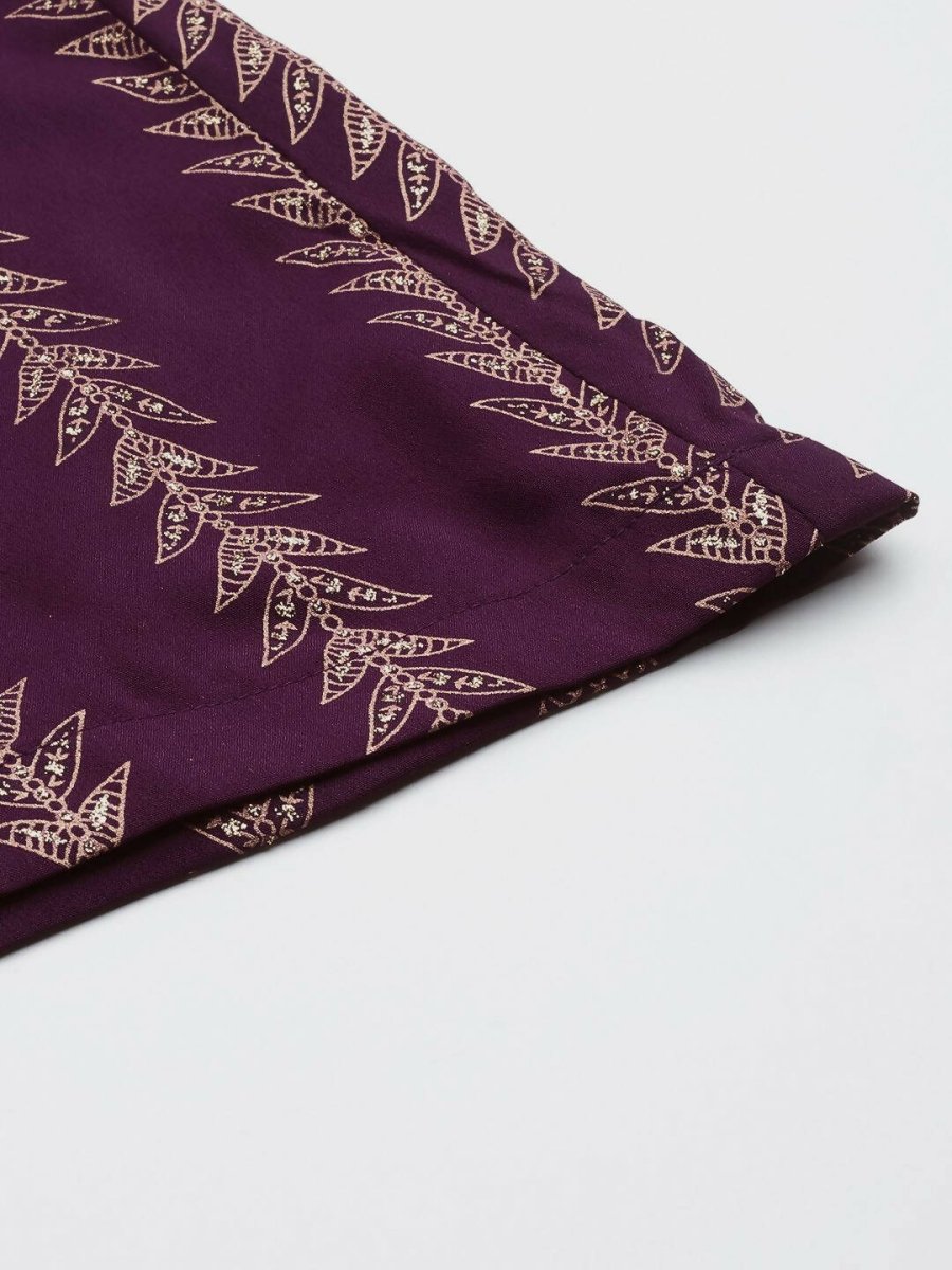Ahalyaa Purple & Golden Printed Basic Jumpsuit - Swadesiicart