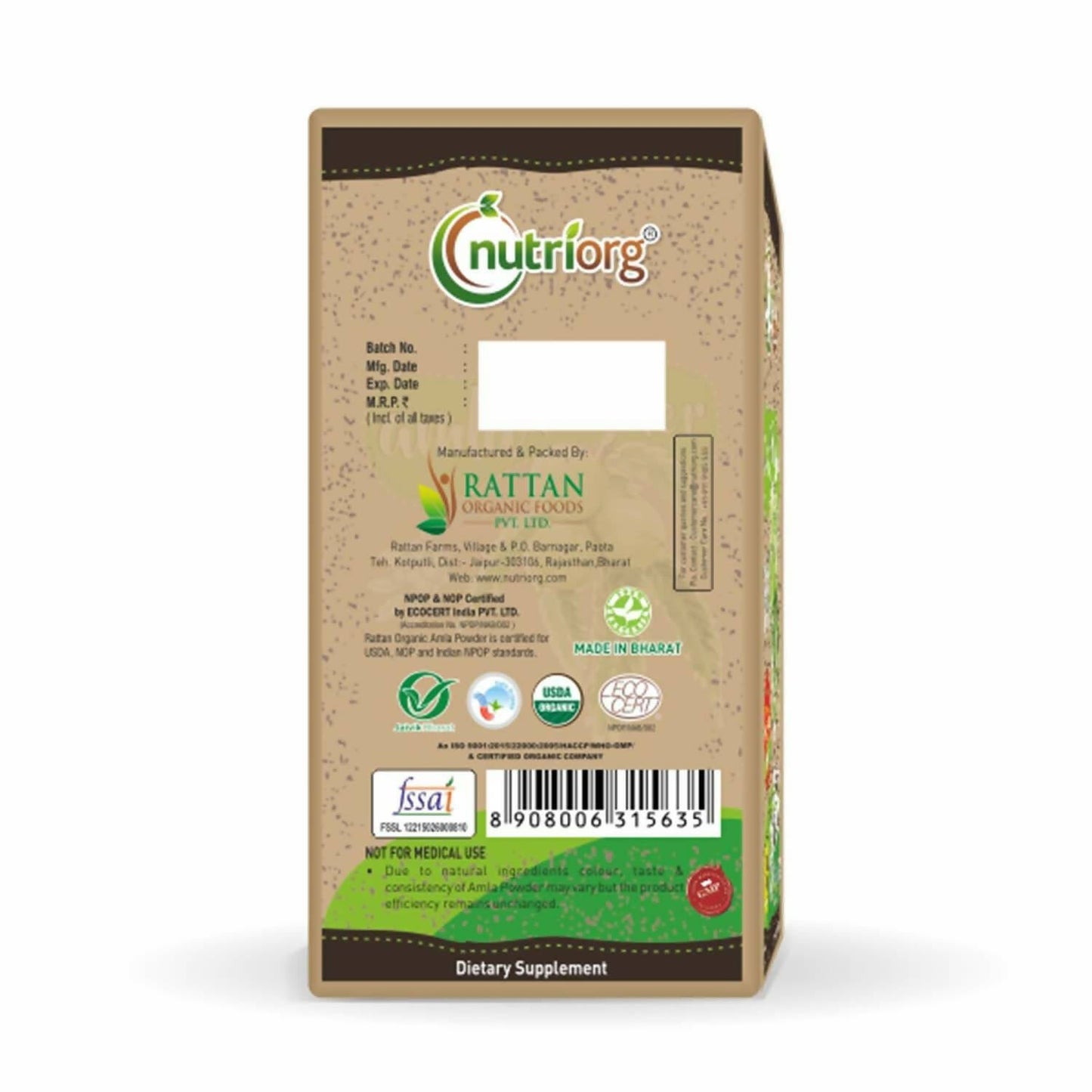 Nutriorg Certified Organic Amla Powder - Swadesiicart
