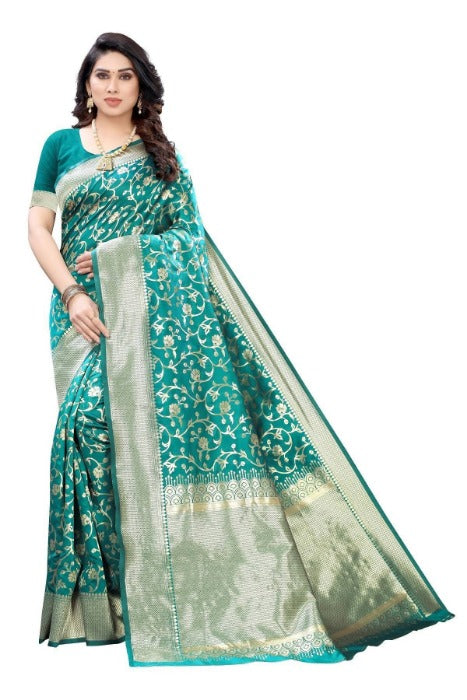 Vamika Banarasi Jacquard Weaving Rama Green Saree (PARINITI RAMA) | Swadesiicart