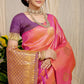 Anaita Peach Woven Design Pure Silk Banarasi Saree With Blouse