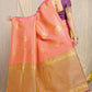 Anaita Peach Woven Design Pure Silk Banarasi Saree With Blouse