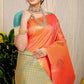 Anaita Orange Woven Design Pure Silk Banarasi Saree With Blouse