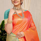 Anaita Orange Woven Design Pure Silk Banarasi Saree With Blouse
