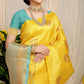 Anaita Yellow Woven Design Pure Silk Banarasi Saree With Blouse