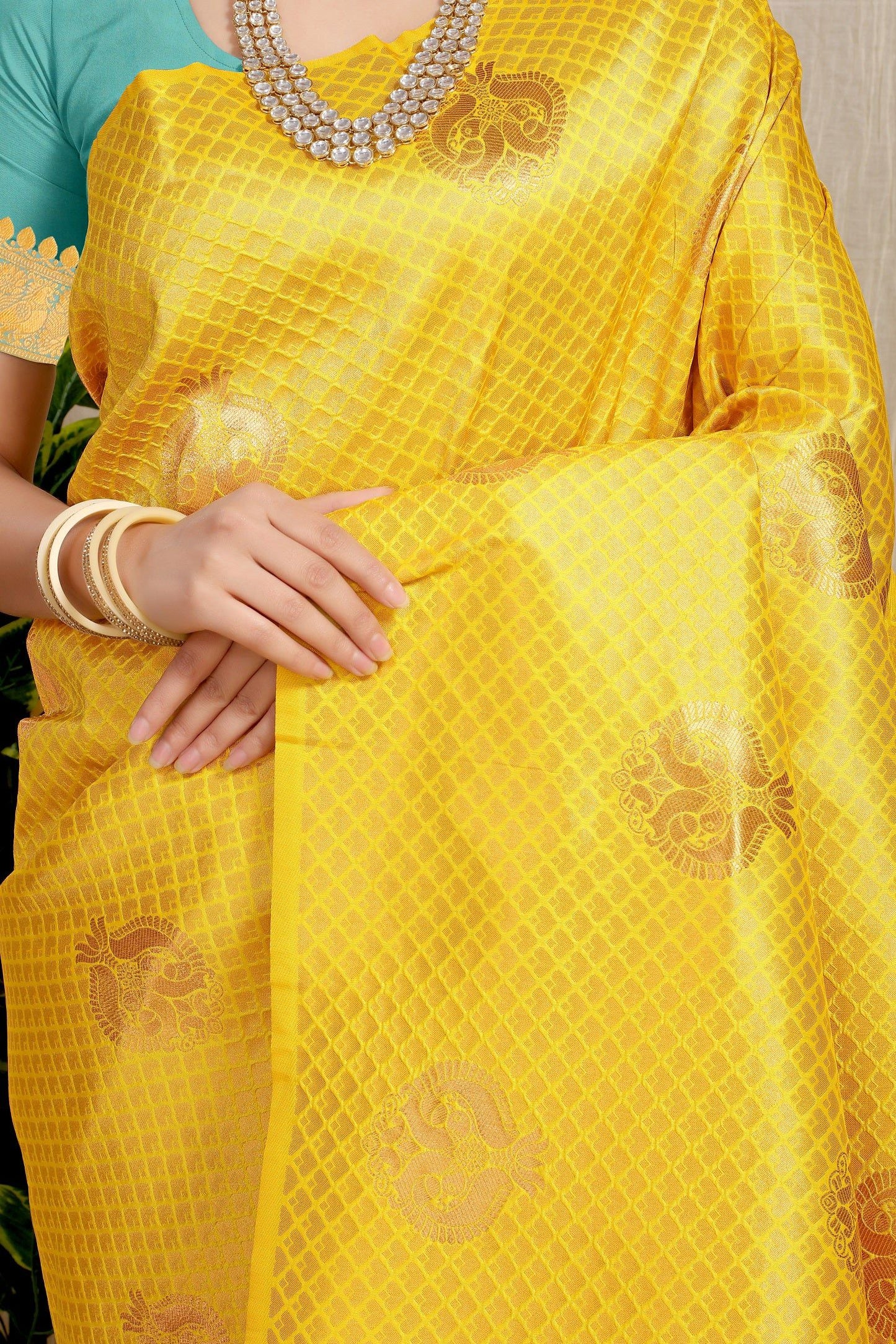 Anaita Yellow Woven Design Pure Silk Banarasi Saree With Blouse