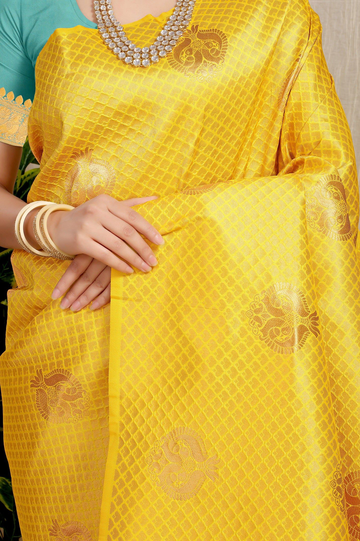 Anaita Yellow Woven Design Pure Silk Banarasi Saree With Blouse