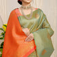 Anaita Green Woven Design Pure Silk Banarasi Saree With Blouse