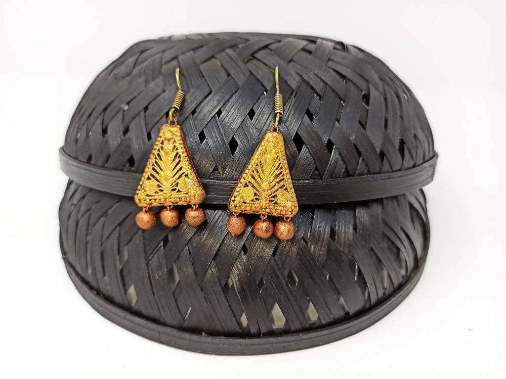 Terracotta Boho Ear Hangings-Copper Gold | Swadesiicart