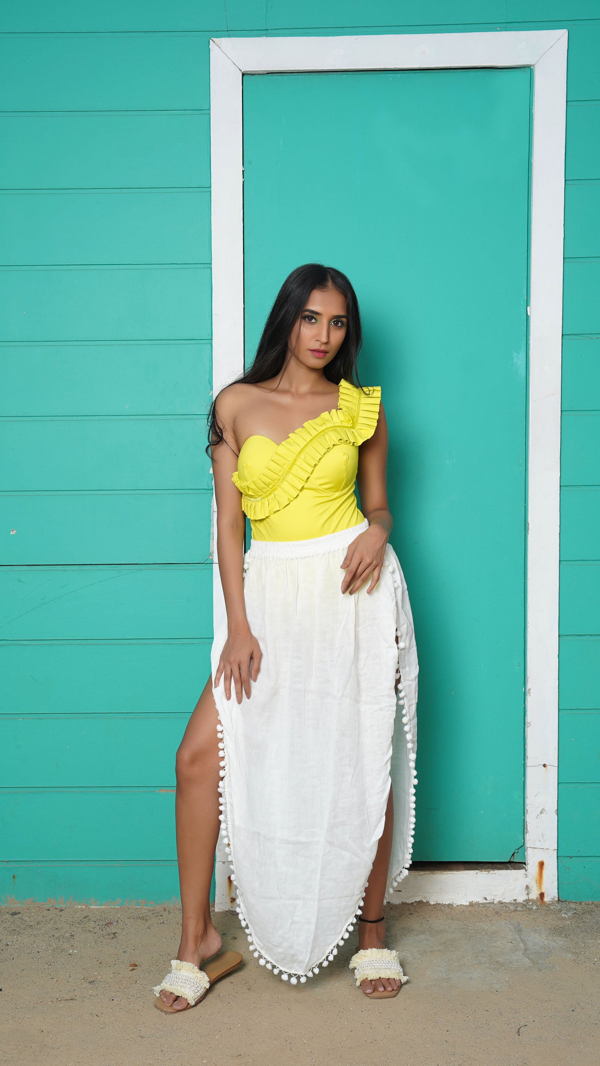Noroke Cotton Crepe Pom Pom Beach Wear Skirt | Swadesiicart