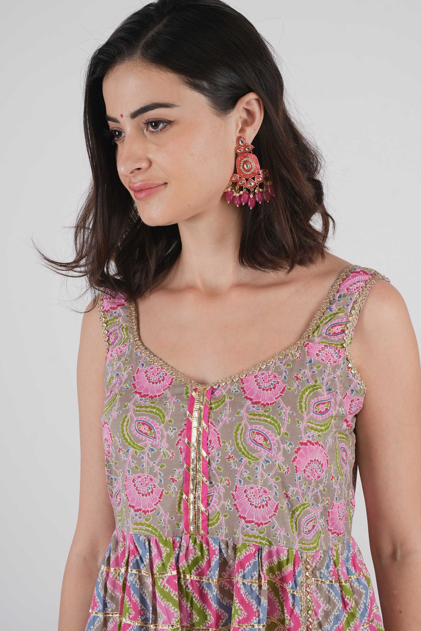 Meenakari Pink Kundan Drop Earrings for Womens by House of Ree | Swadesiicart