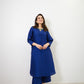 trueBrowns Blue Textured Silk Puff Sleeve Kurta Pant Set | Swadesiicart
