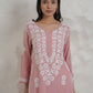 Gharana India Modal Onion Pink Coloured Chikankari Kurta | Swadesiicart