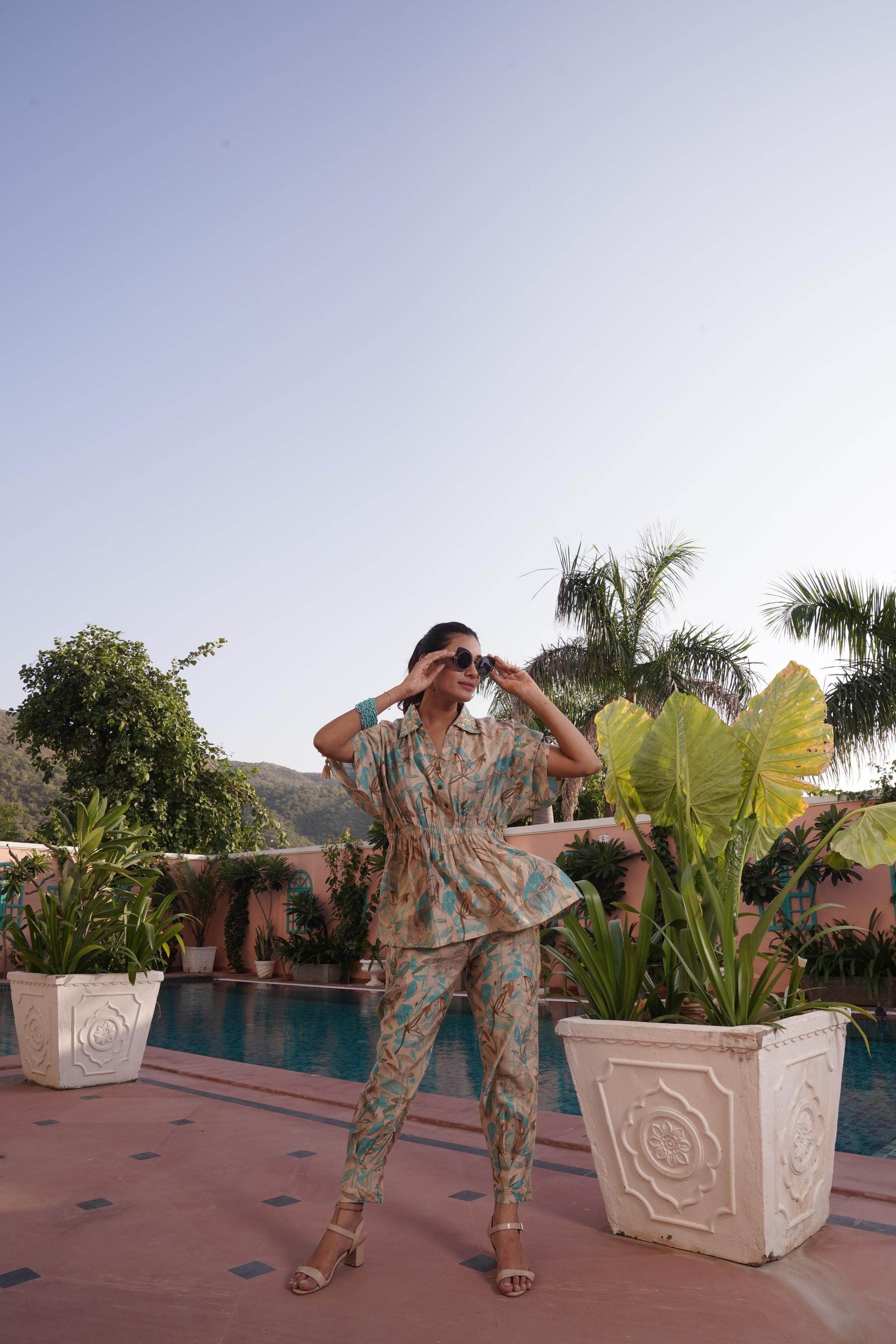 BulBul Ishika Blue Chanderi Co-Ord Set - Swadesiicart