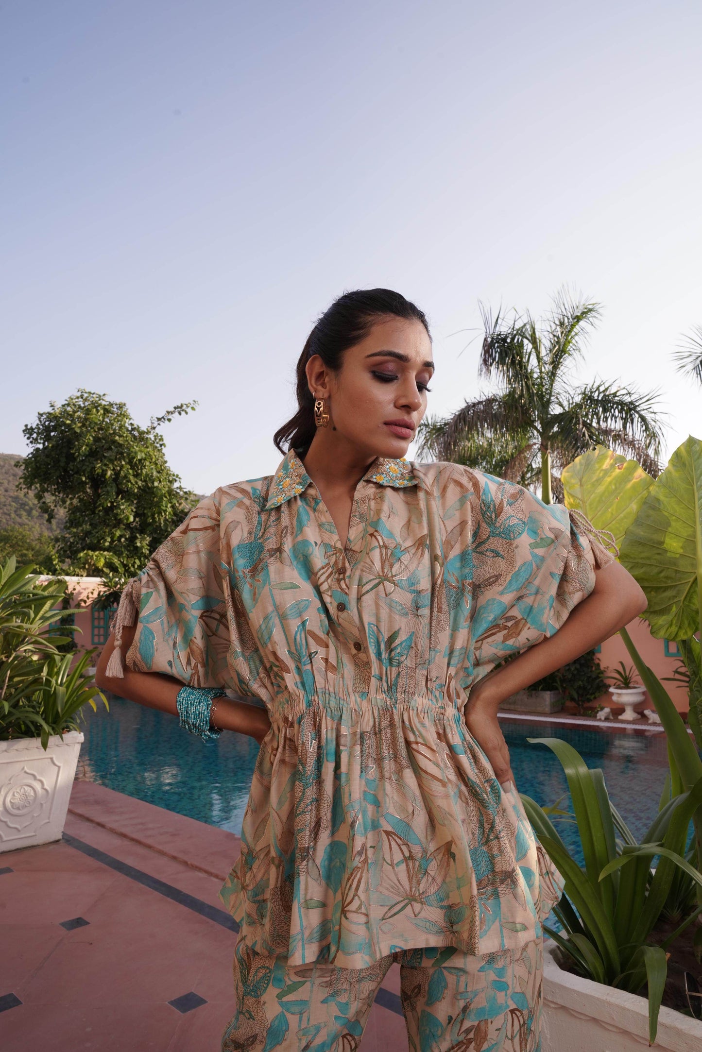 BulBul Ishika Blue Chanderi Co-Ord Set - Swadesiicart