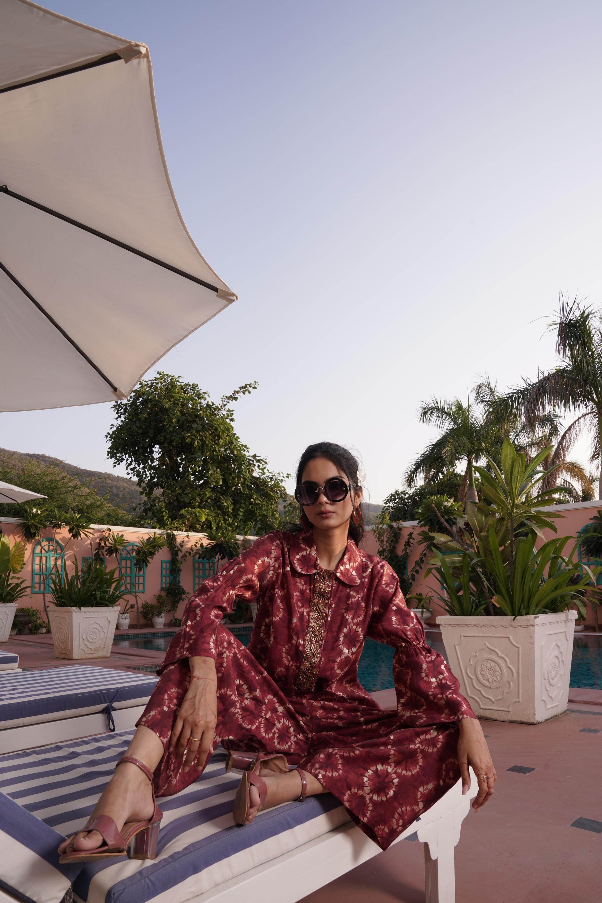 BulBul Aneri Maroon Chanderi Co-Ord Set - Swadesiicart