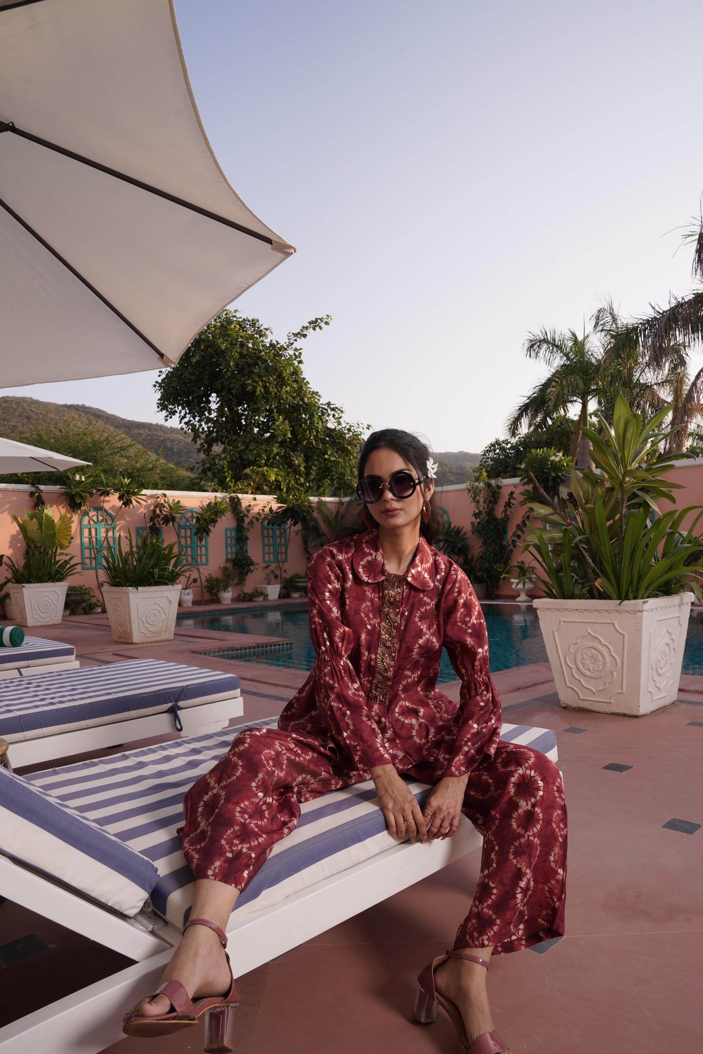BulBul Aneri Maroon Chanderi Co-Ord Set - Swadesiicart