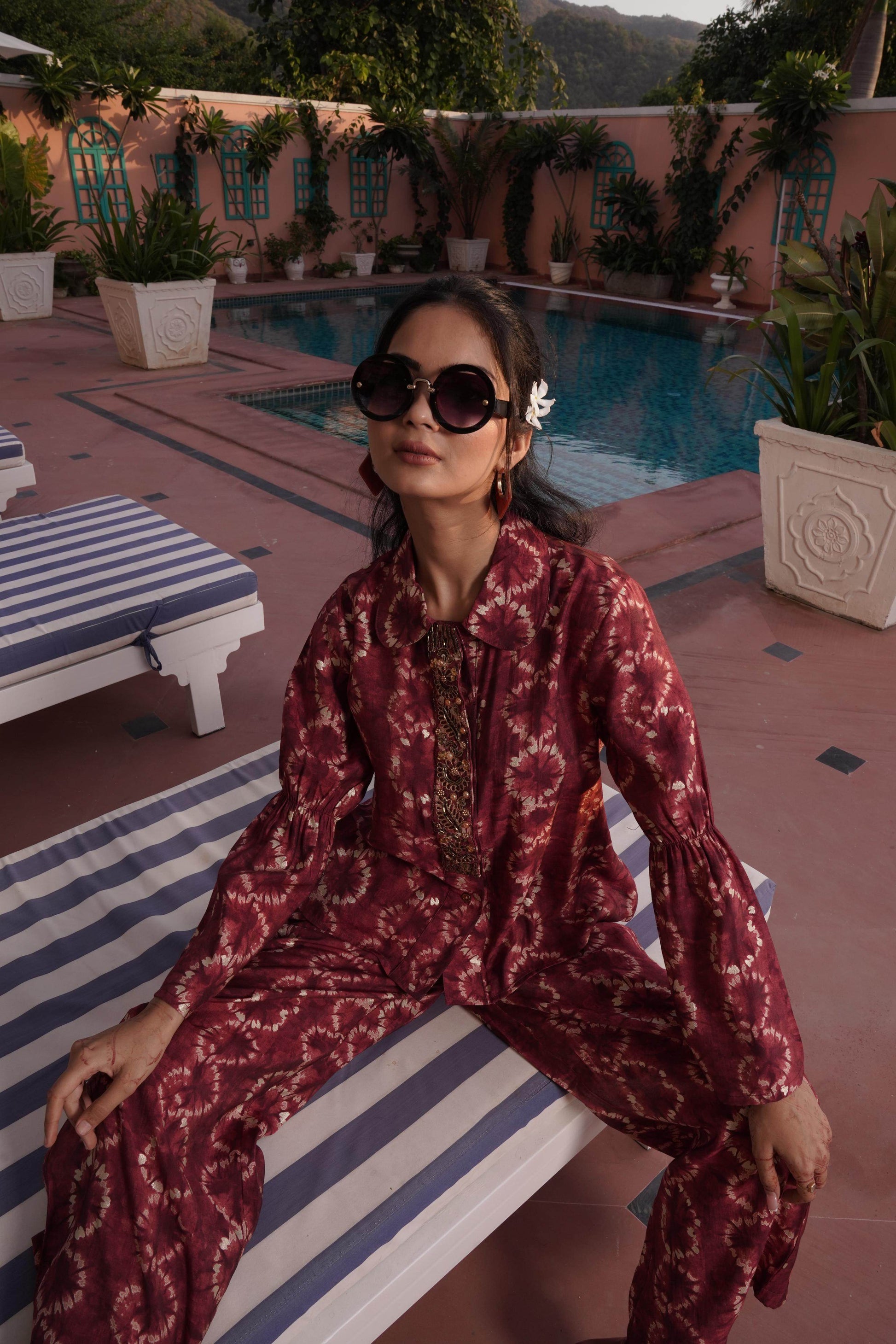 BulBul Aneri Maroon Chanderi Co-Ord Set - Swadesiicart