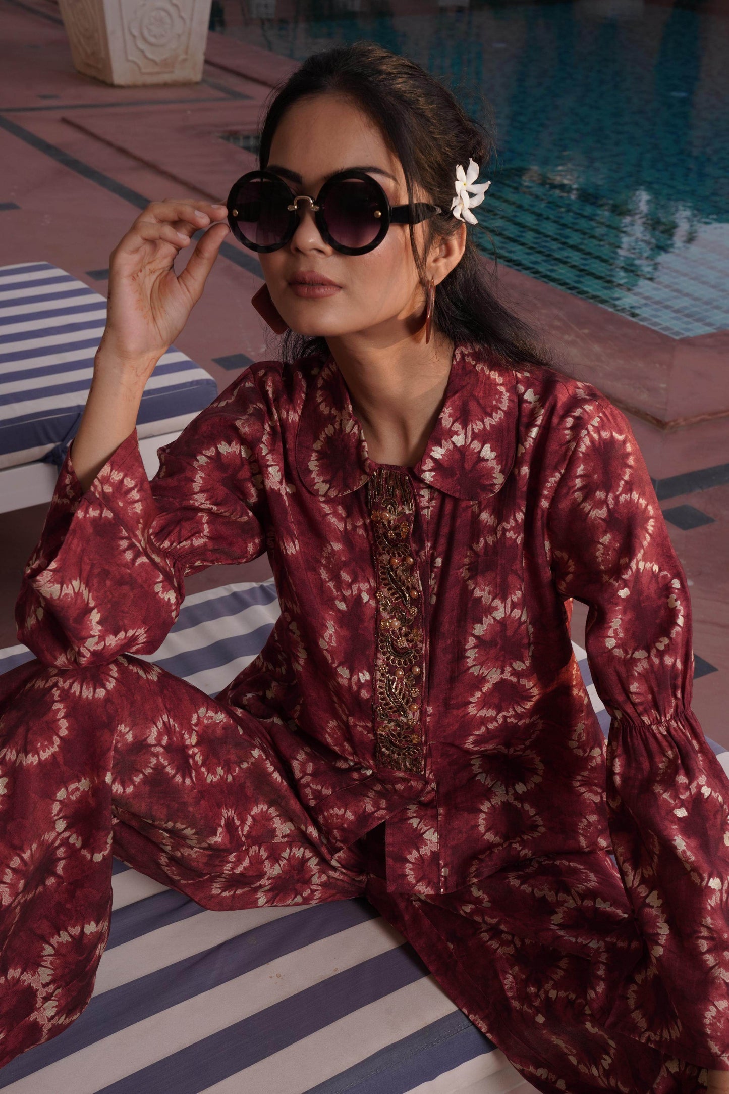 BulBul Aneri Maroon Chanderi Co-Ord Set - Swadesiicart