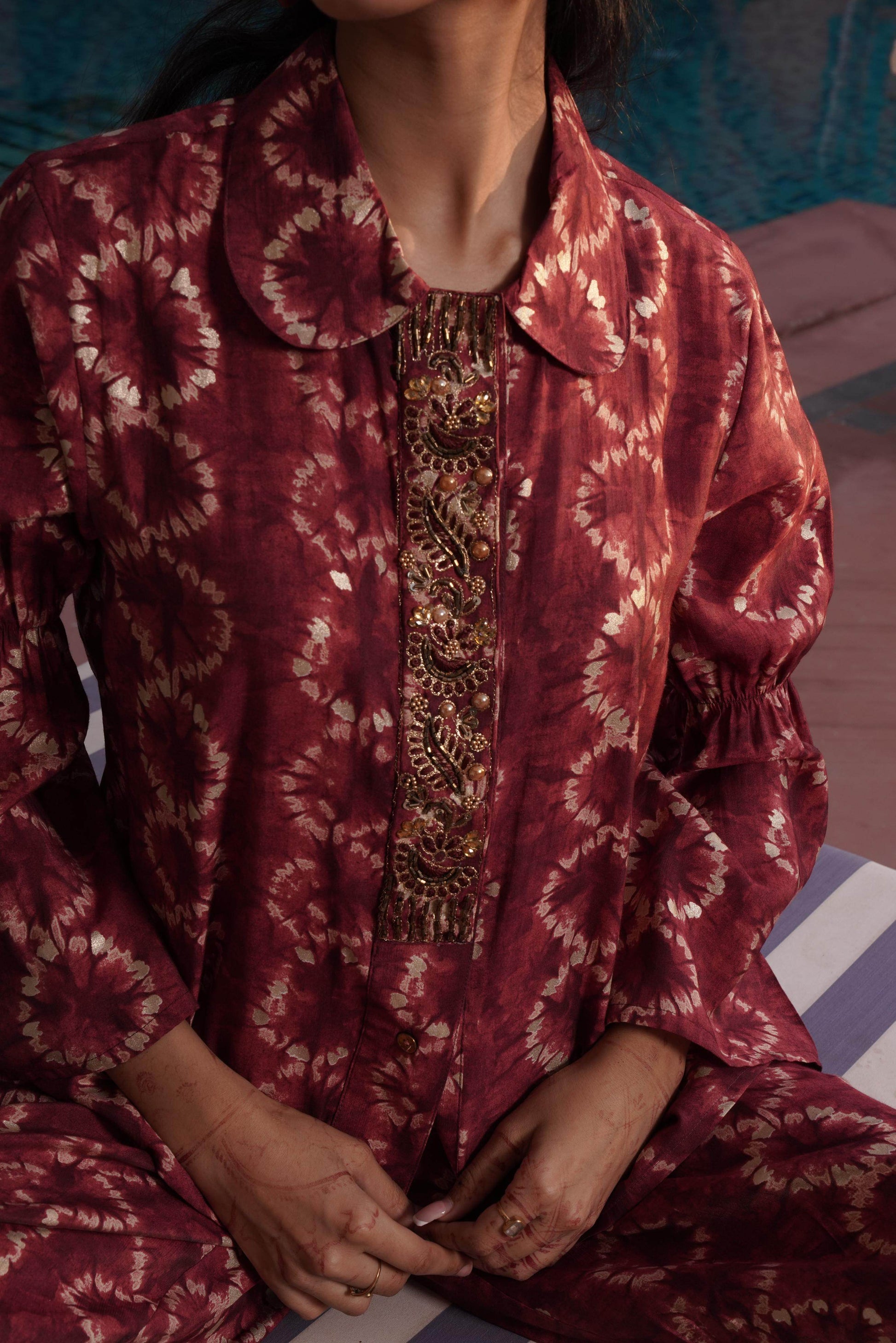 BulBul Aneri Maroon Chanderi Co-Ord Set - Swadesiicart