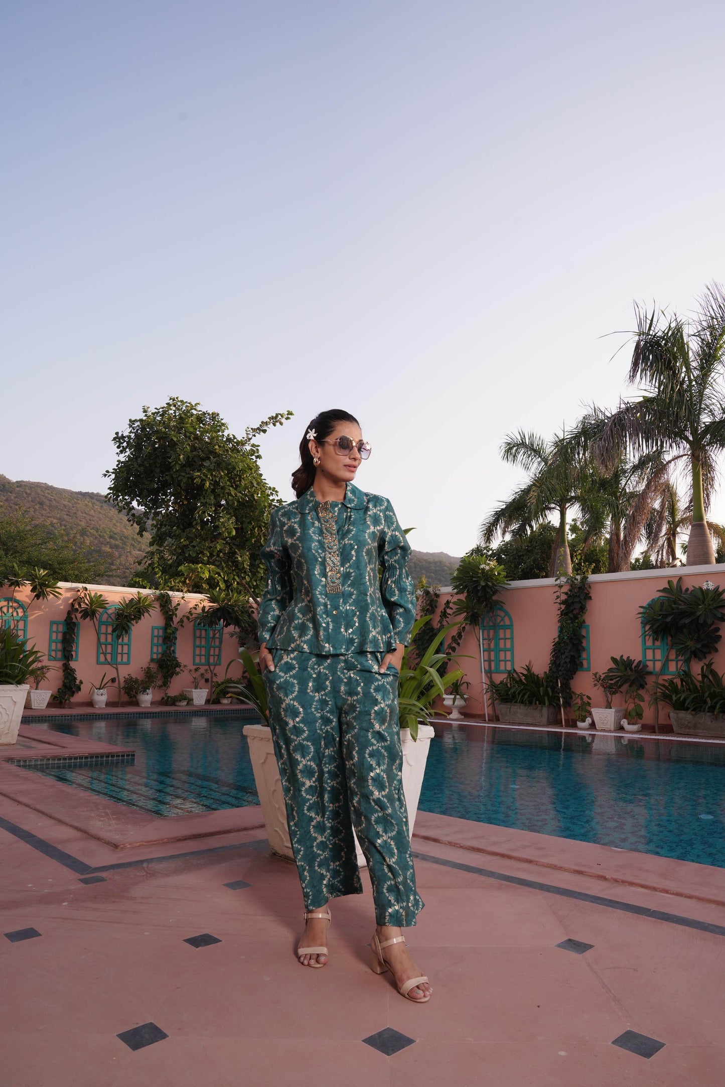 BulBul Aneri Teal Chanderi Co-Ord Set - Swadesiicart