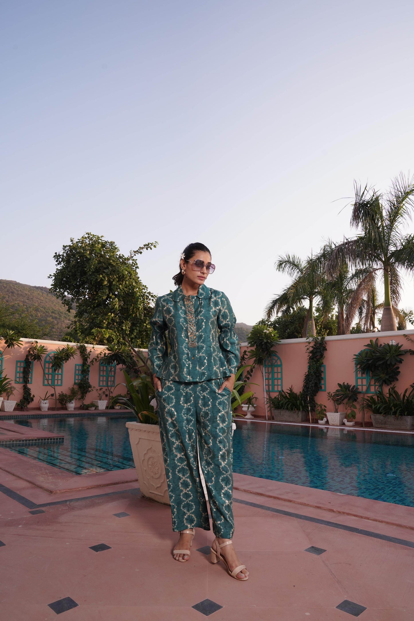 BulBul Aneri Teal Chanderi Co-Ord Set - Swadesiicart