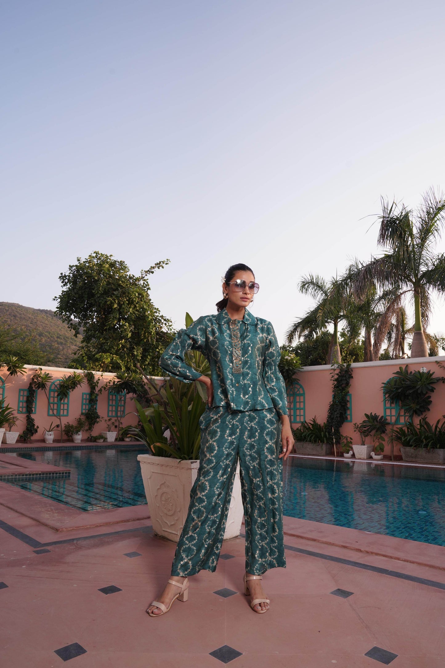 BulBul Aneri Teal Chanderi Co-Ord Set - Swadesiicart