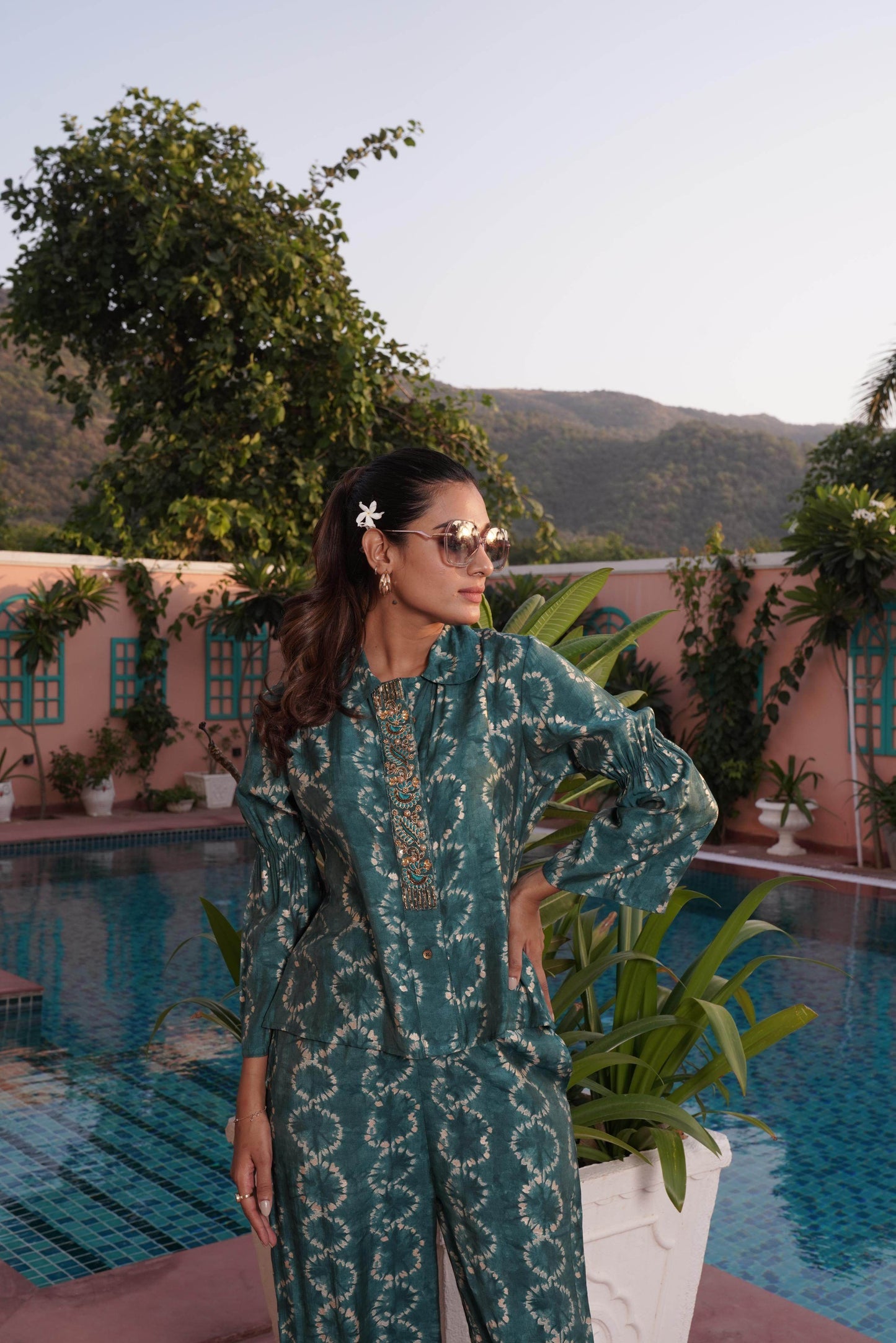 BulBul Aneri Teal Chanderi Co-Ord Set - Swadesiicart