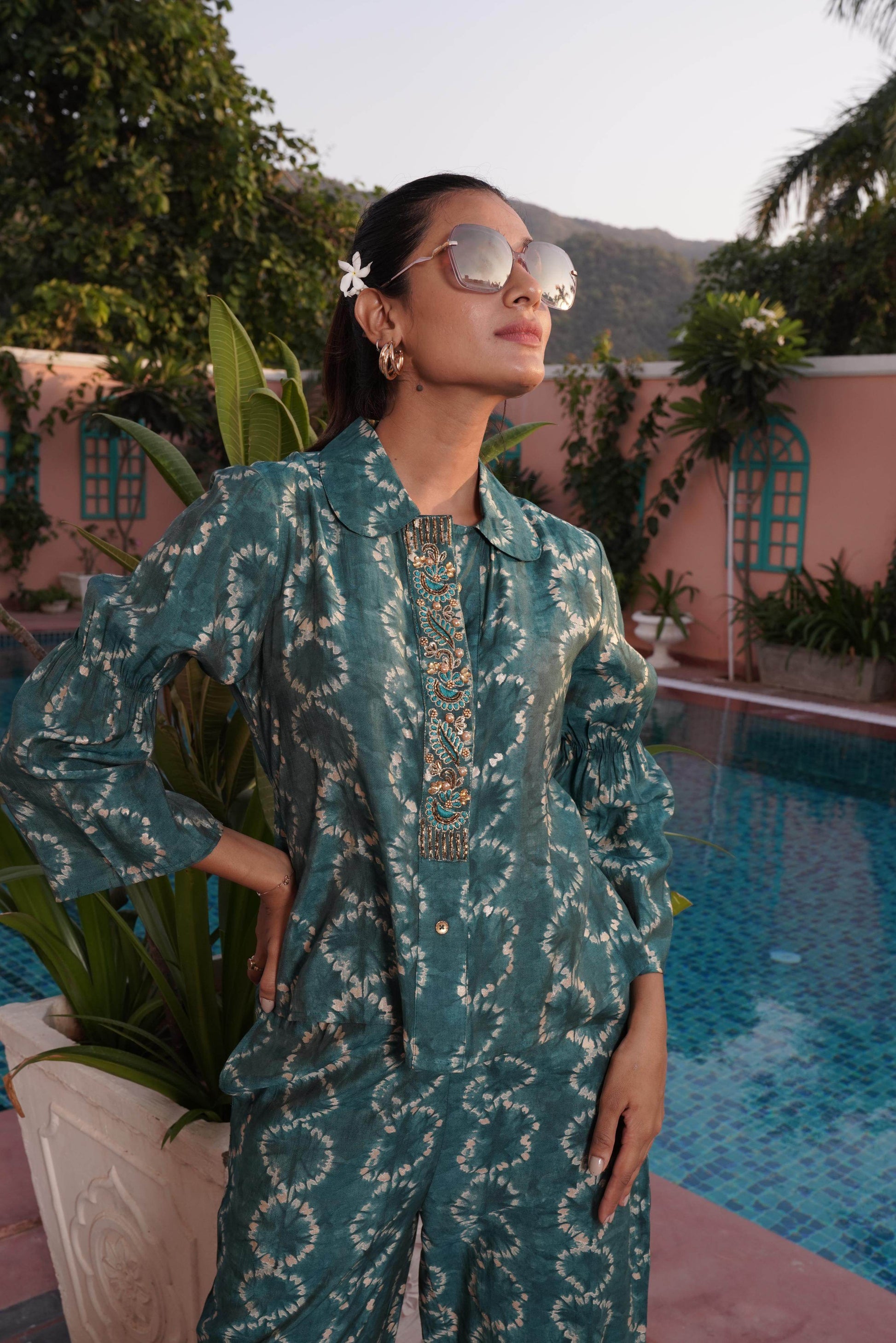 BulBul Aneri Teal Chanderi Co-Ord Set - Swadesiicart